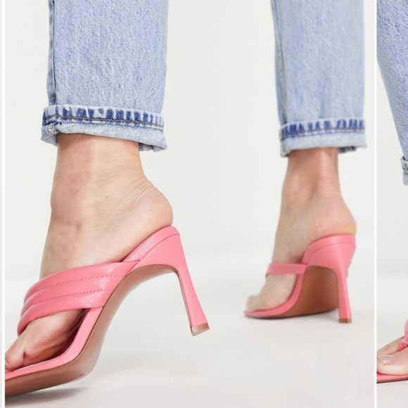 ASOS DESIGN Wide Fit Herring padded Toe Thong Heeled Sabdals. Neon Pink.NWOT - Picture 4 of 16